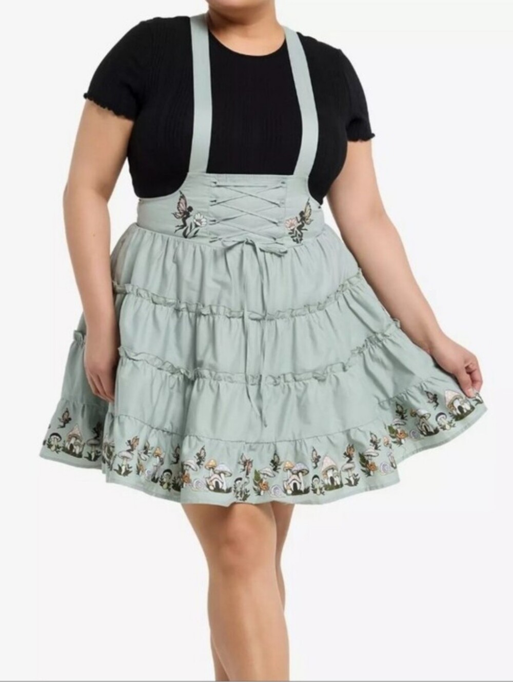 Thorn & Fable Mushroom Tiered Ruffle Skirtall NWT Hot Top Lace Up Milkmaid